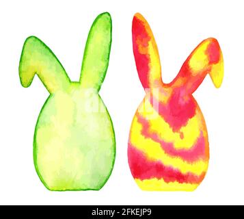 Watercolor easter bunnies shapes isolated on white background. Vector eps 10 Stock Vector