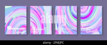 Watercolor abstract vector backgrounds with swirling effect pattern. Cards template in pink and blue colors. Eps 10 Stock Vector