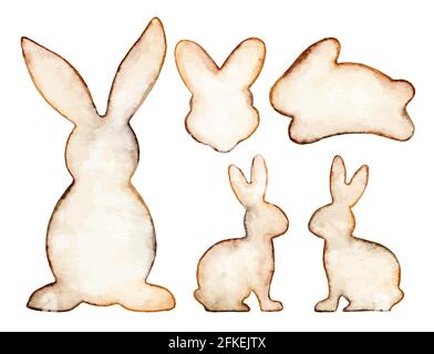 Watercolor easter bunnies collection isolated on white background. Bunny shape. Vector eps 10 Stock Vector