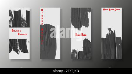 Paint brush vector banners. Card template design with hand painted dark strokes. Eps 10 Stock Vector