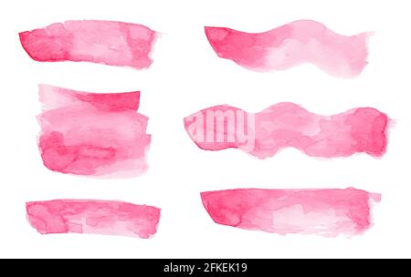 Watercolor pink brush stroke set isolated on white background. Vector eps 10 Stock Vector