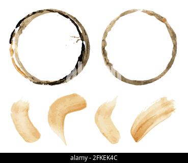 Watercolor circle stamps and brush strokes isolated over white background. Vector eps 10 Stock Vector
