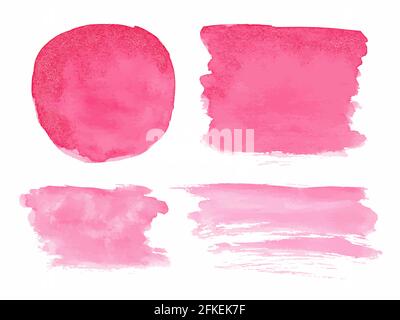 Set of watercolor pink brush strokes isolated on white background. Vector eps 10 Stock Vector