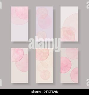 Set of watercolor minimal trendy templates. Female banners with soft natural colors and round, organic shapes elements for design. Vector eps 10 Stock Vector