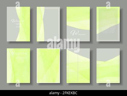 Watercolor vector cover templates in green and gray colors. Natural elegance soft shapes for your design. Eps 10 Stock Vector