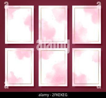 Set of cards with watercolor hand drawn blots in soft pink colors. Backgrounds for your design. Vector eps 10 Stock Vector