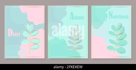 Cover page floral templates. Universal abstract layouts in pink, azure and gold colors. Vector eps 10 Stock Vector