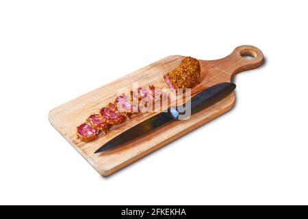 Pub food. Appetizer sausage isolated on white Stock Photo
