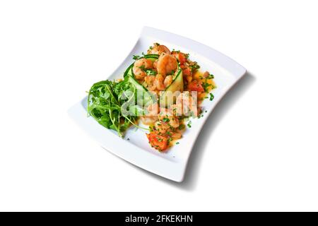 Pub food. Shrimp salad isolated on white Stock Photo