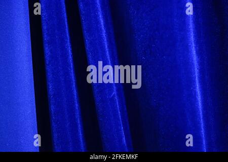 blue velvet fabric in pleats Stock Photo