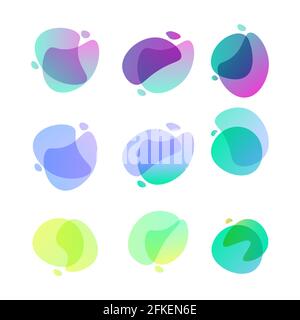 Bright abstract shapes. Set of nine gradient colored forms. Flowing liquid stains. Watercolor stains. Easy to edit vector element of design for banner Stock Vector