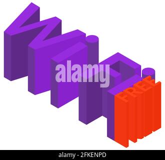 Free wifi zone isomeric vector icon. Isolated text illustration on white background Stock Vector