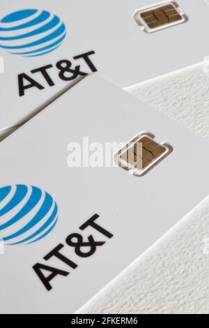 Close up of a AT&T Sim card on a carrying card, USA Stock Photo - Alamy