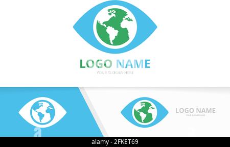 Vector eye and earth logo combination. Unique world logotype design template. Stock Vector