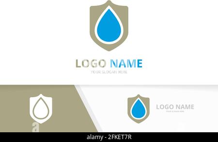 Vector water and shield logo combination. Unique security logotype design template. Stock Vector