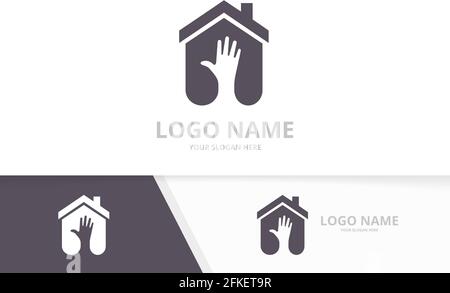 Vector real estate and hand logo combination. House and vote logotype design template. Stock Vector