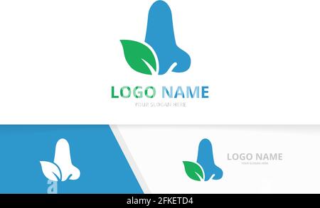 Vector nose and leaf logo combination. ENT clinic, otolaryngology logotype design template. Stock Vector