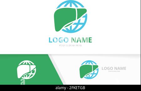 Vector liver and earth logo combination. Globe organ and world logotype design template. Stock Vector
