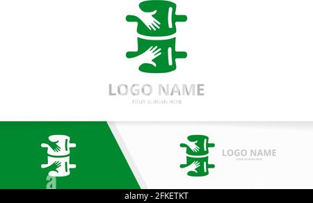 Vector spine and embrace logo combination. Unique spinal diagnostic center logotype design template. Stock Vector
