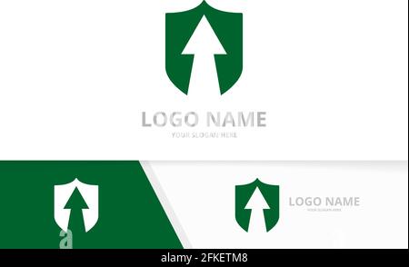 Premium shield logo combination. Business shield and arrow up logotype design template. Stock Vector