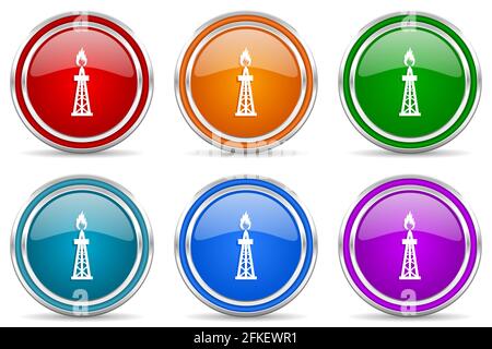 Gas silver metallic glossy icons, set of modern design buttons for web, internet and mobile applications in 6 colors options isolated on white backgro Stock Photo