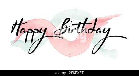 Happy Birthday. Beautiful greeting card poster with calligraphy black text Word fireworks. Stock Vector