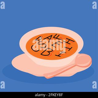 Illustration of Alphabets sinking or drowning in soup. Alphabet soup Agencies Stock Vector