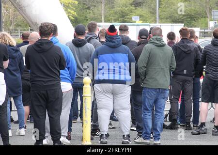 Bolton, UK. 01st May, 2021. Bolton fans gather outside for the Sky Bet League 2 behind closed doors match between Bolton Wanderers and Exeter City at the Reebok Stadium, Bolton, England on 1 May 2021. Photo by Dave Peters/PRiME Media Images. Credit: PRiME Media Images/Alamy Live News Stock Photo