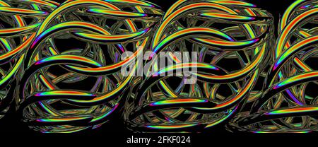Abstract rainbow color background with intertwined rings. Selective focus. Stock Photo