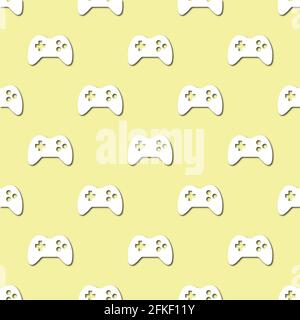 White game consoles icon on pale green background, seamless pattern. Paper cut style with drop shadows and highlights. Stock Photo