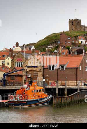 Whitby, a seaside town with quirky streets, shops, Abbey ruins, rich history and Gothic culture. Stock Photo