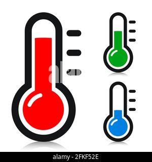 Icon is a red thermometer, sign of high temperature heat is hot