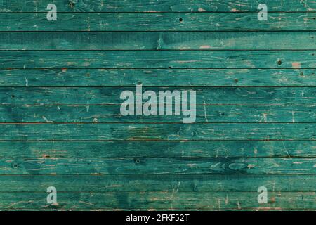 Turquoise color wooden planks pattern, texture of weather worn boards as background or copy space image Stock Photo