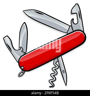 knife army or penknife multifunctional cartoon design Stock Vector