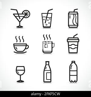 Vector illustration of drink glass icons set Stock Vector