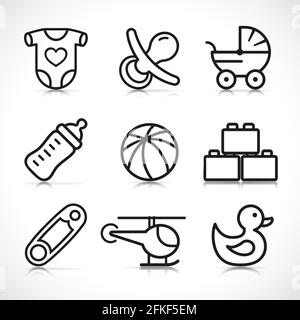 Vector illustration of newborn baby icons set Stock Vector