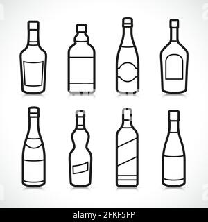 Vector illustration of alcohol bottles icons set Stock Vector