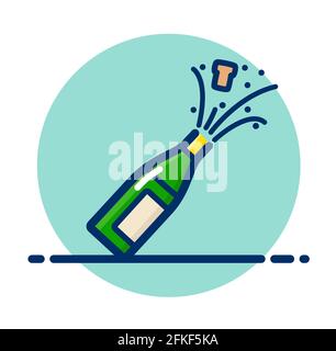 Vector illustration of champagne bottle color icon Stock Vector