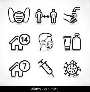 Vector illustration of epidemic instructions icons set Stock Vector