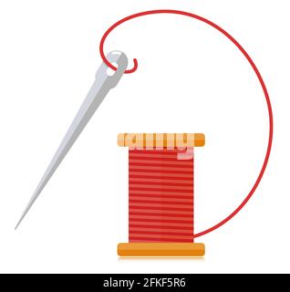 Spool of thread and needle flat design Stock Vector
