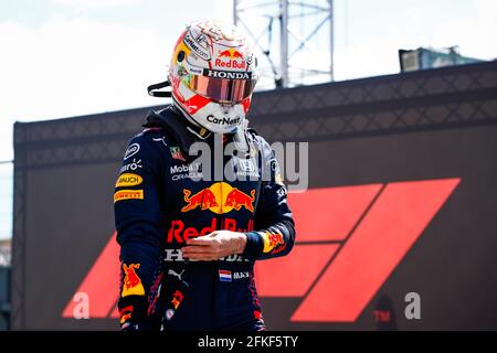 Portimao, Portugal. Saturday 1st May 2021. Max Verstappen (NLD) Red Bull Racing in qualifying parc ferme. Portuguese Grand Prix, Saturday 1st May 2021. Portimao, Portugal. FIA Pool Image for Editorial Use Only Credit: James Moy/Alamy Live News Stock Photo