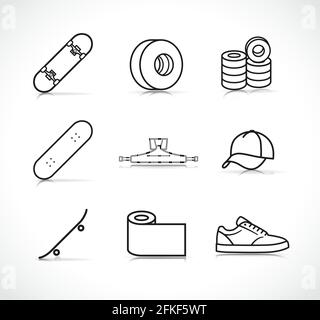 Vector illustration of skateboard accessories icons set Stock Vector