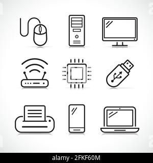 Vector illustration of computer science icons set Stock Vector