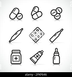 Vector illustration of isolated pills icons set Stock Vector