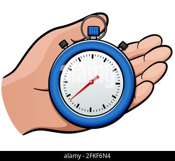 Vector illustration of stopwatch in hand cartoon Stock Vector