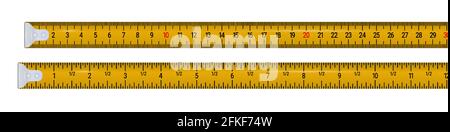 Tape measure 30 centimeters and 12 inches. 3D realistic vector illustration isolated on white background. Stock Vector