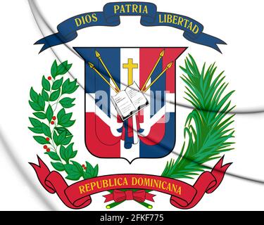 3D Dominican Republic coat of arms. 3D Illustration. Stock Photo