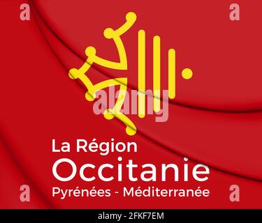 3D Flag of Occitanie, France. 3D Illustration. Stock Photo