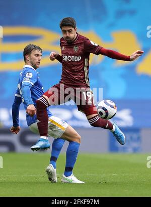 Brighton and Hove, England, 1st May 2021. Joel Veltman of Brighton and Pablo Hernandez of Leeds United  during the Premier League match at the AMEX Stadium, Brighton and Hove. Picture credit should read: Paul Terry / Sportimage Credit: Sportimage/Alamy Live News Stock Photo