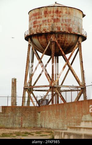 Rusty Water Tank in alcatraz Stock Photo